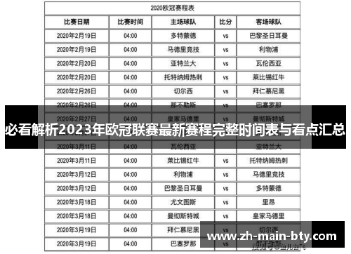 必看解析2023年欧冠联赛最新赛程完整时间表与看点汇总 必看解析2023年欧冠联赛最新赛程完整时间表与看点汇总